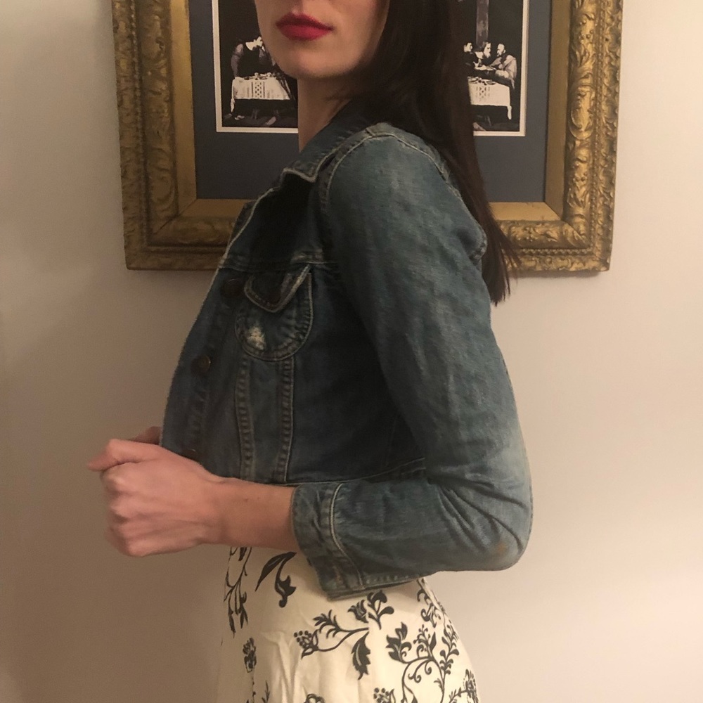 SOLD Distressed Cropped Jean Jacket